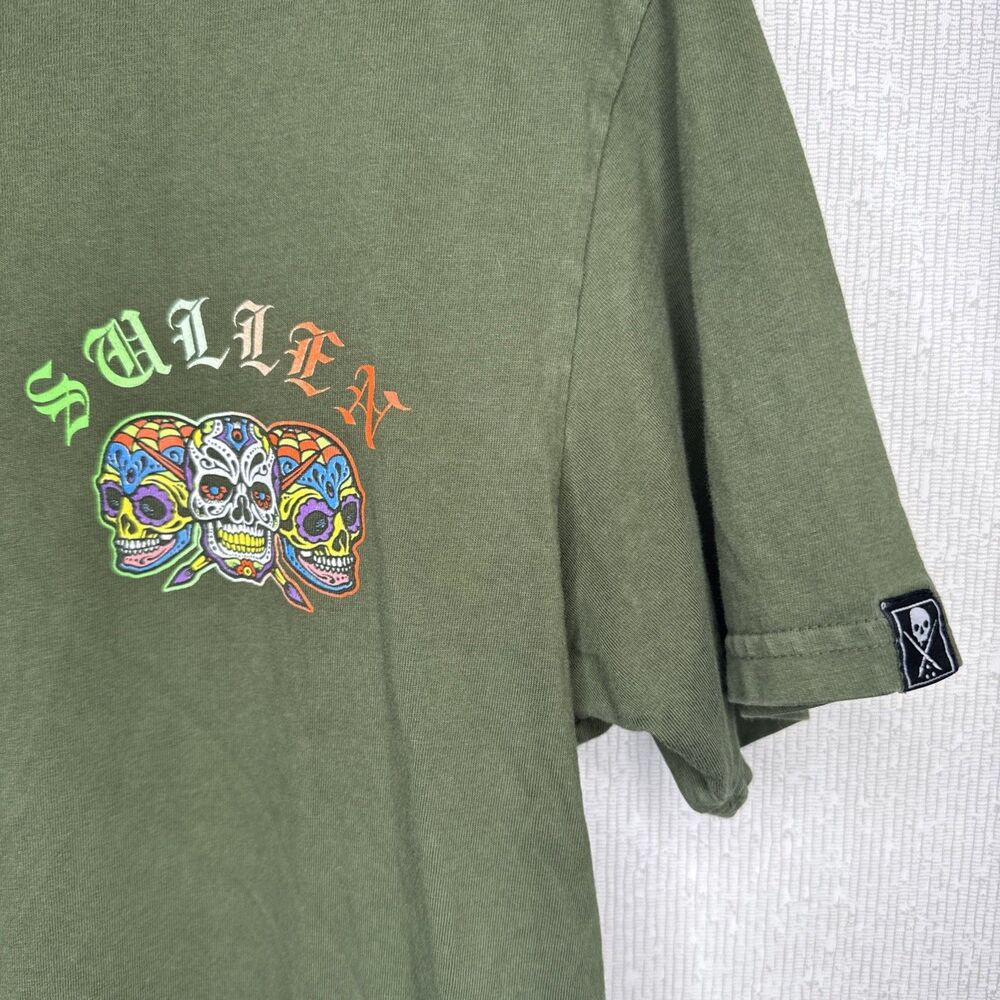 Sullen Art Collective T Shirt Mens Medium M Green Skull Roses Graphic Tattoo Tee - Picture 3 of 8